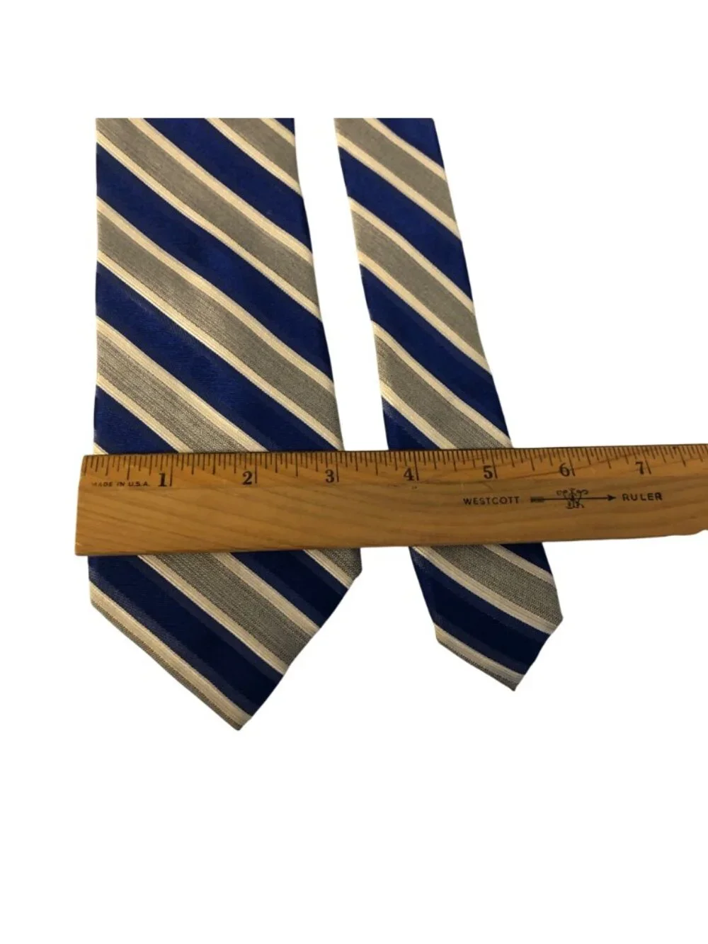 Calvin Klein Silk Tie Blue Gray Striped Mens Necktie Office Work Formal Gift